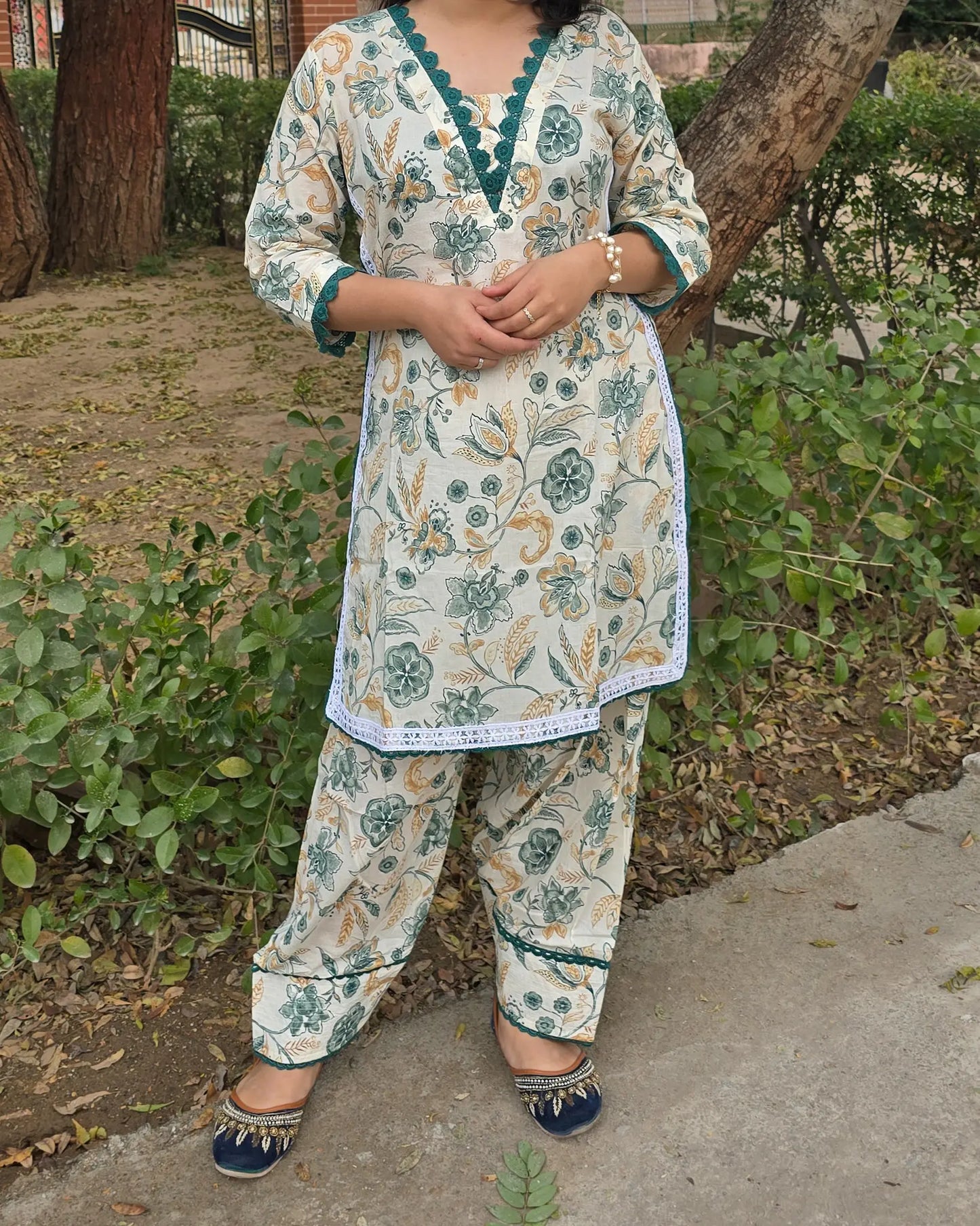 Cotton Farshi Salwar Coord with Lacework