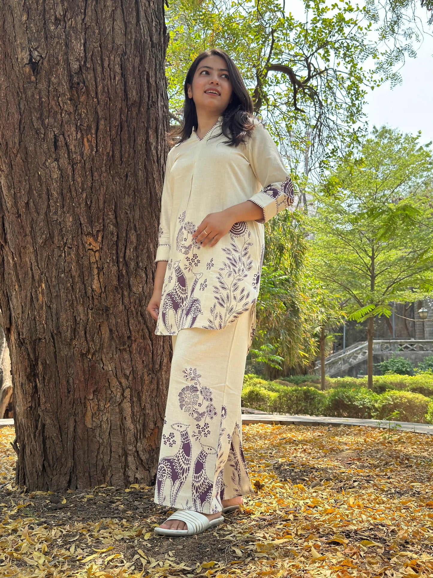 Beige Printed Coord Set