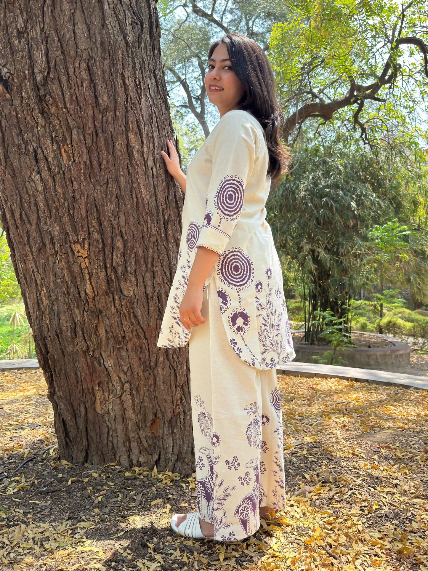 Beige Printed Coord Set