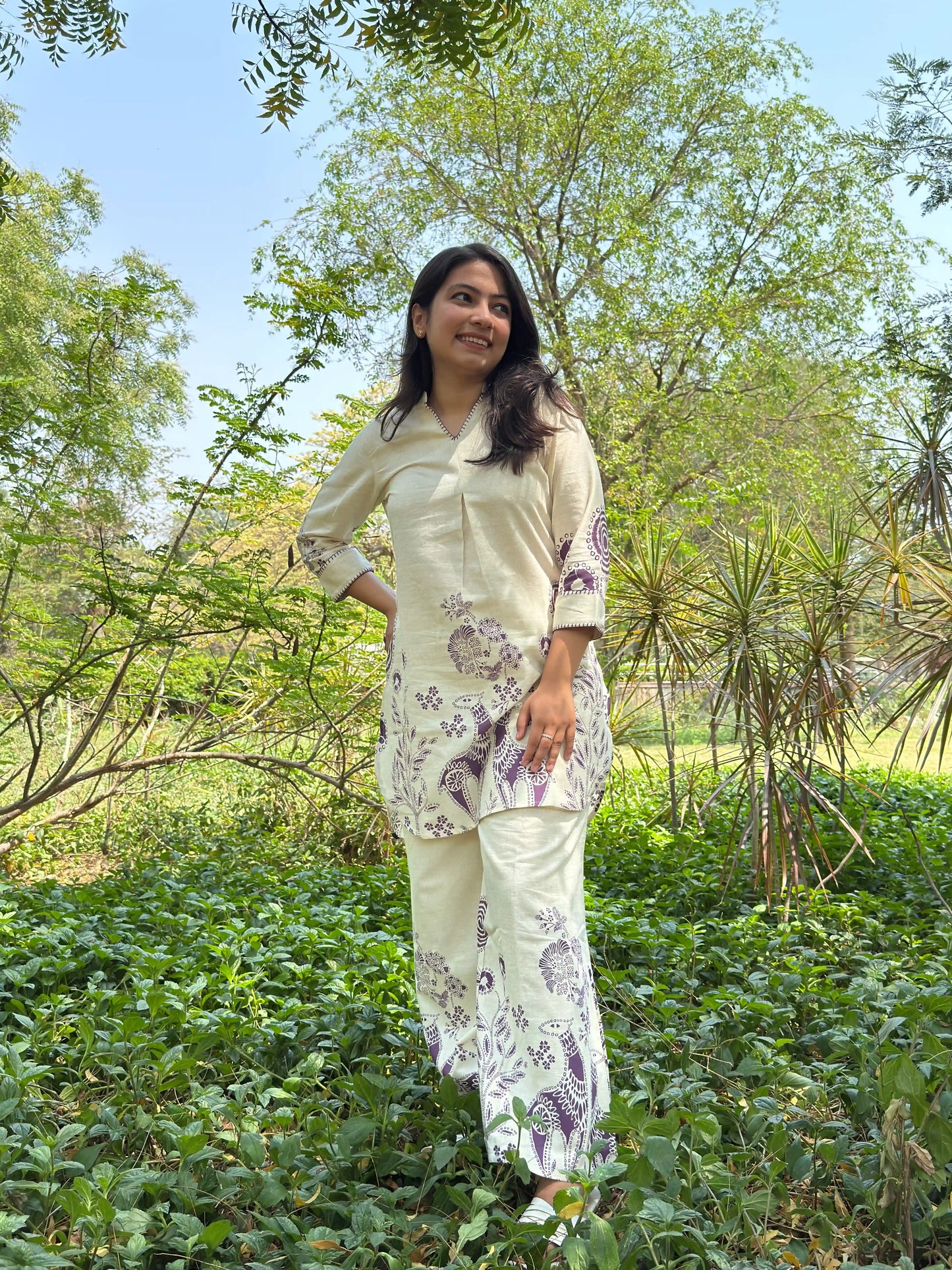 Beige Printed Coord Set