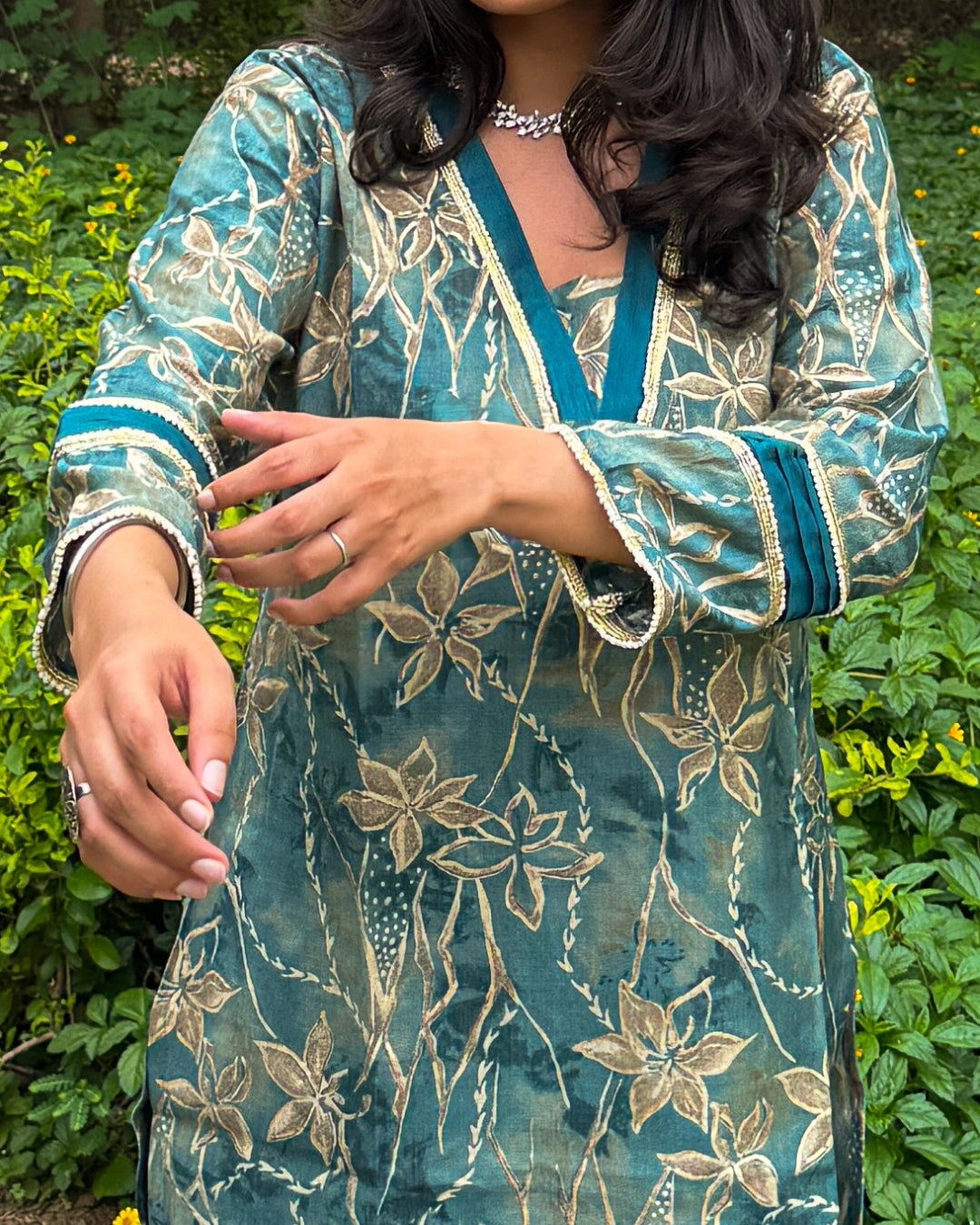 V-neck Coord-Set (Deep Sea Green)