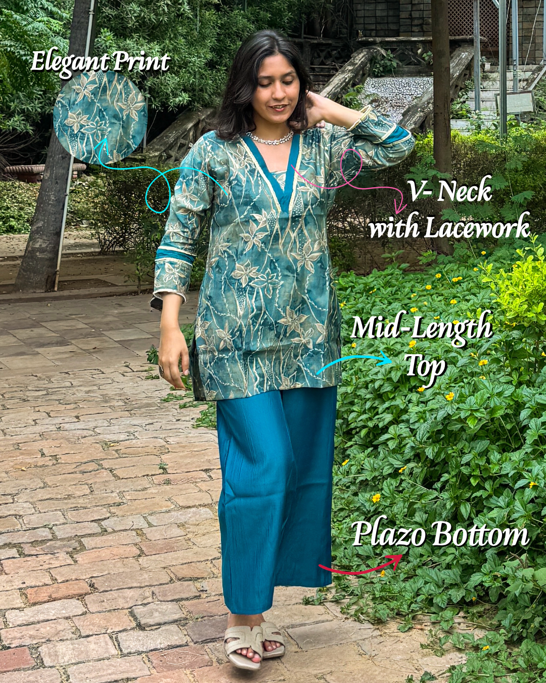 V-neck Coord-Set (Deep Sea Green)