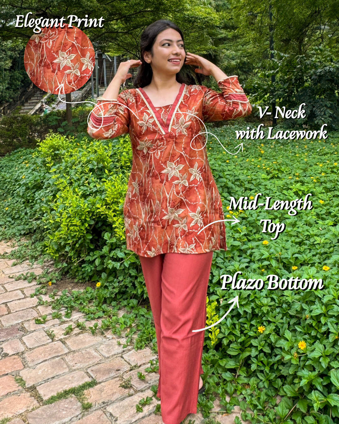 Rust V-neck Coord-Set