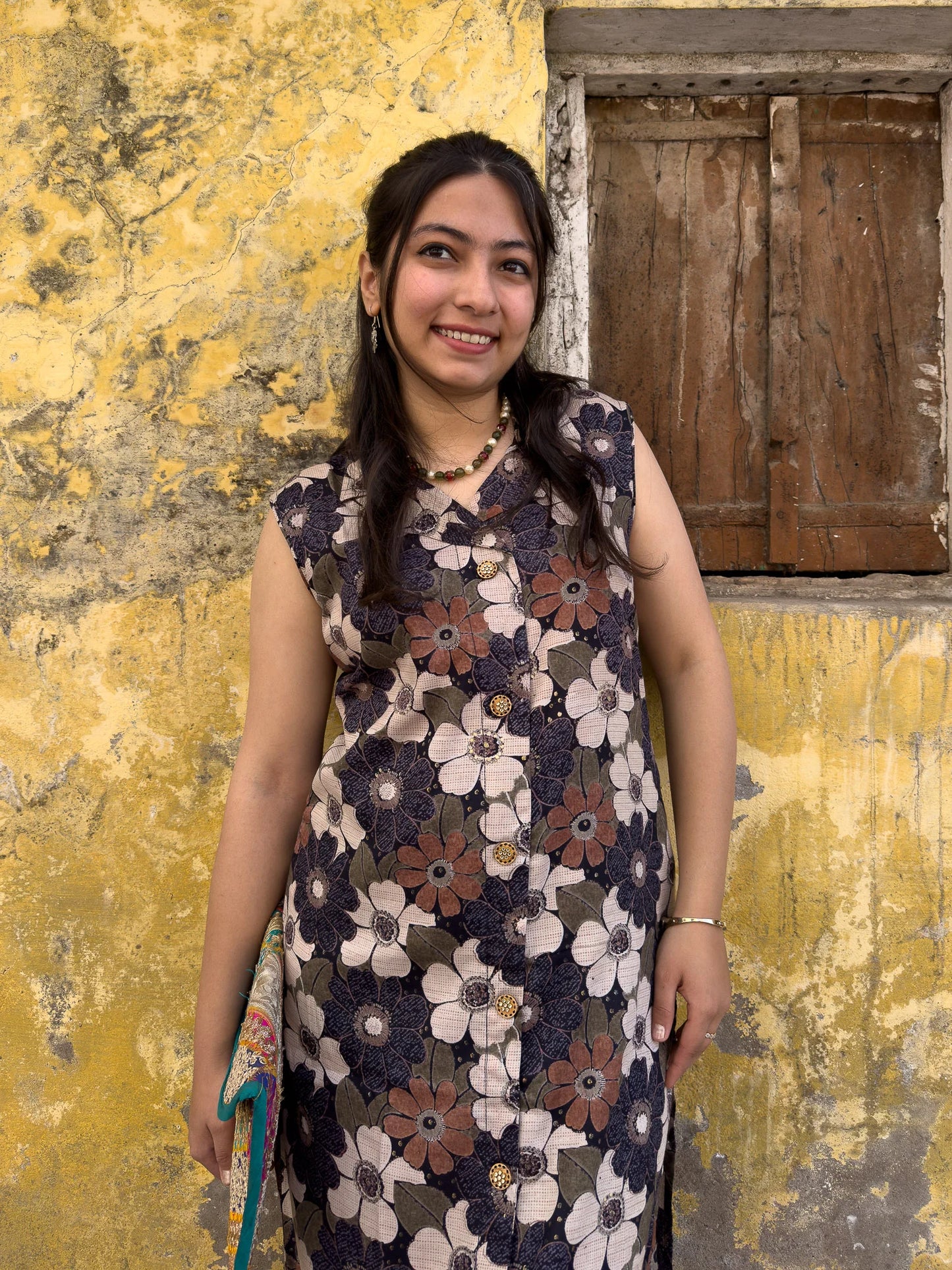 Roslic™ floral printed cut sleeves long kurta cord set