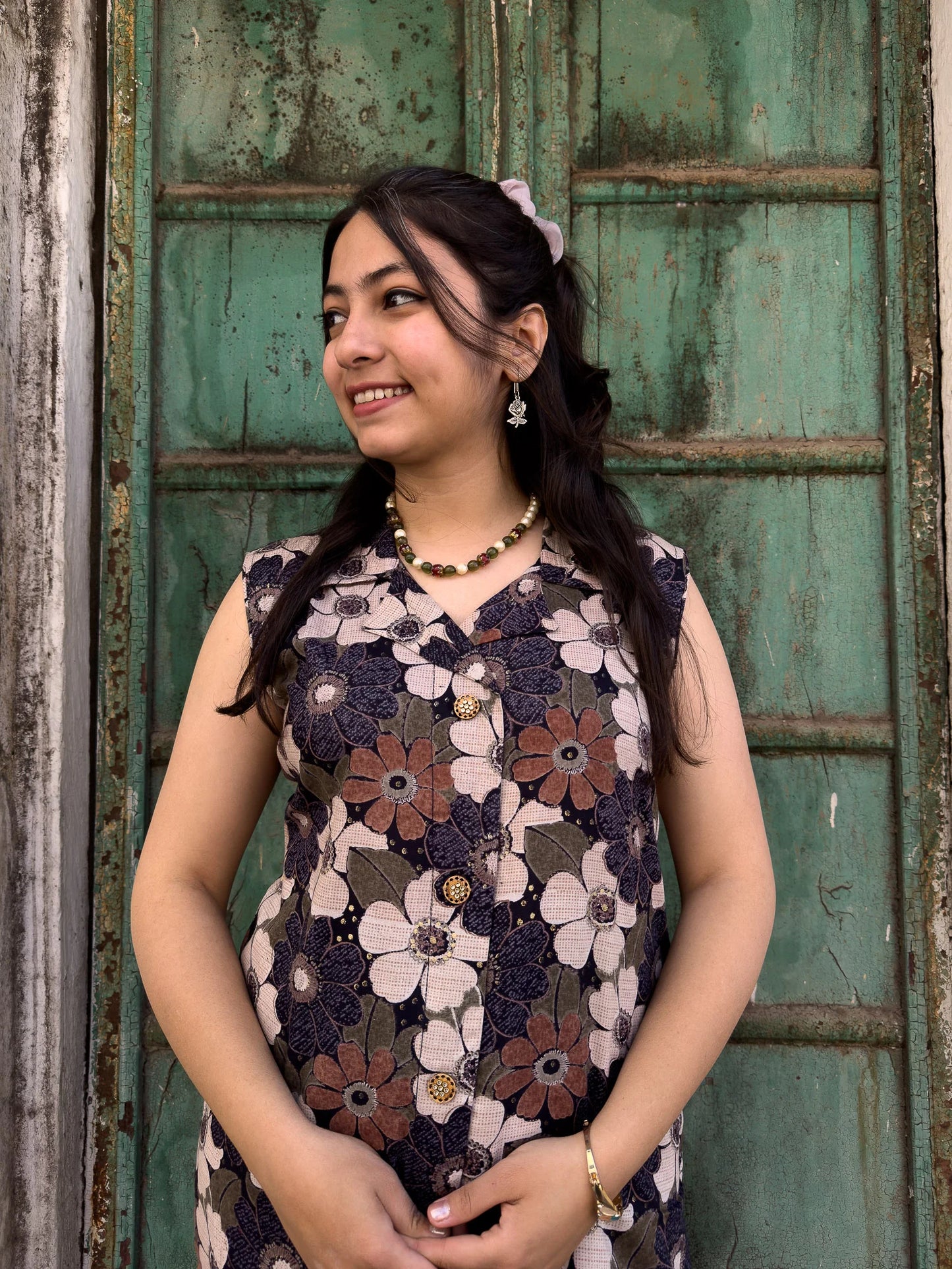 Roslic™ floral printed cut sleeves long kurta cord set