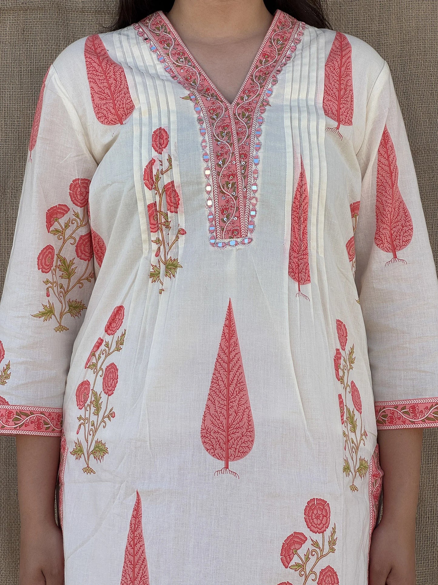Roslic™White and Pink Block Printed Suit