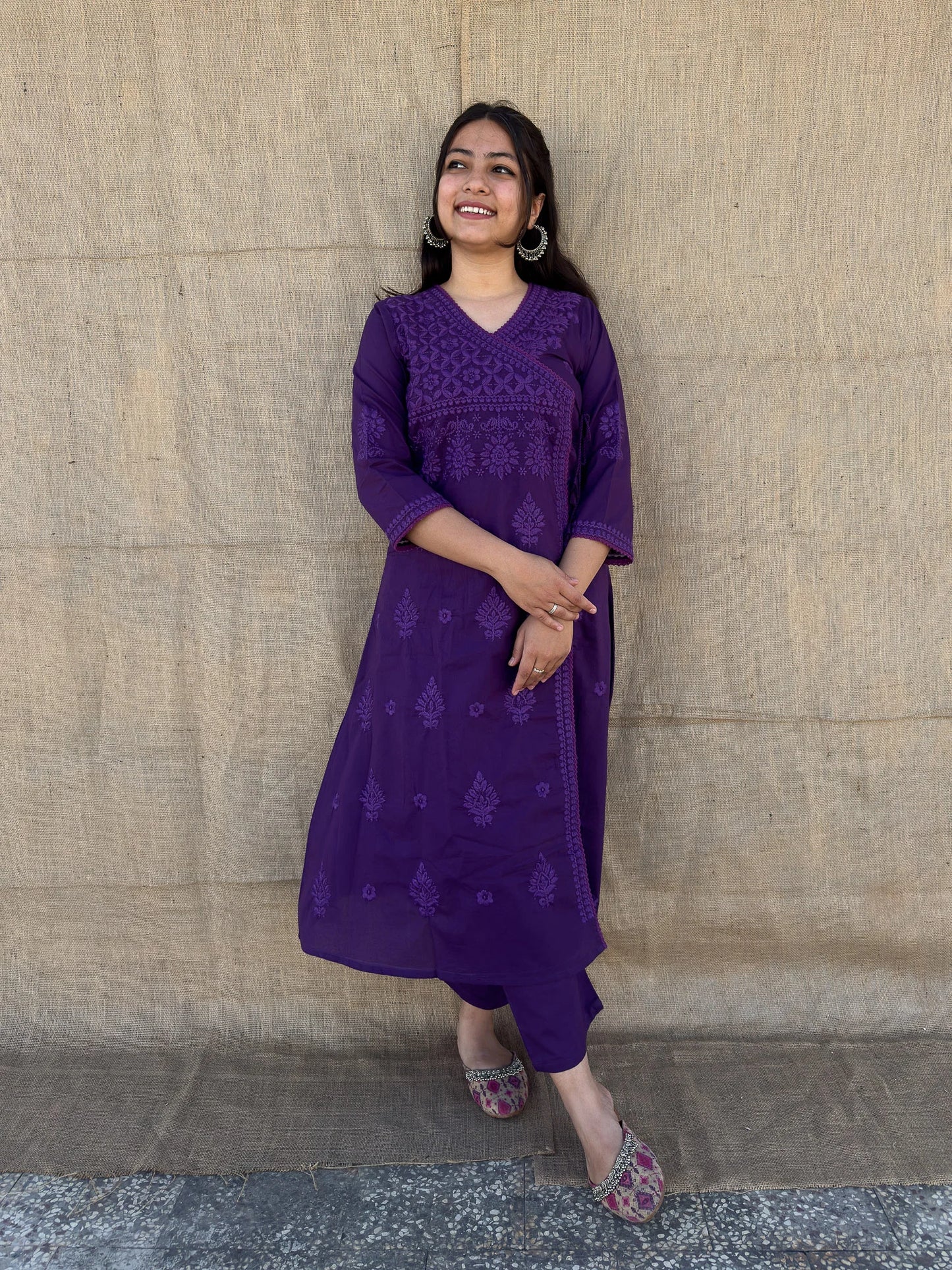 Roslic™Purple Lucknowi A Line Coord Set