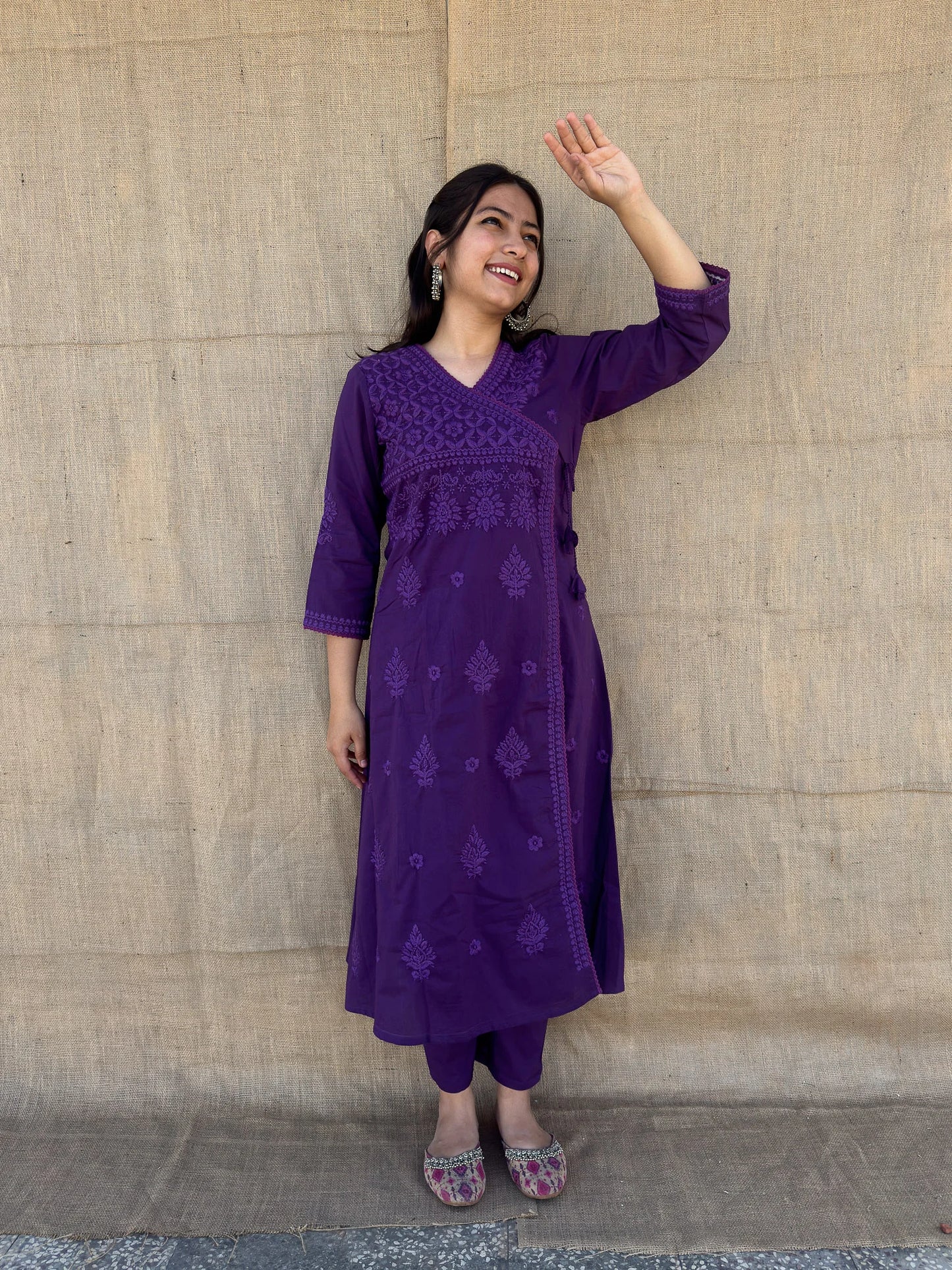 Roslic™Purple Lucknowi A Line Coord Set