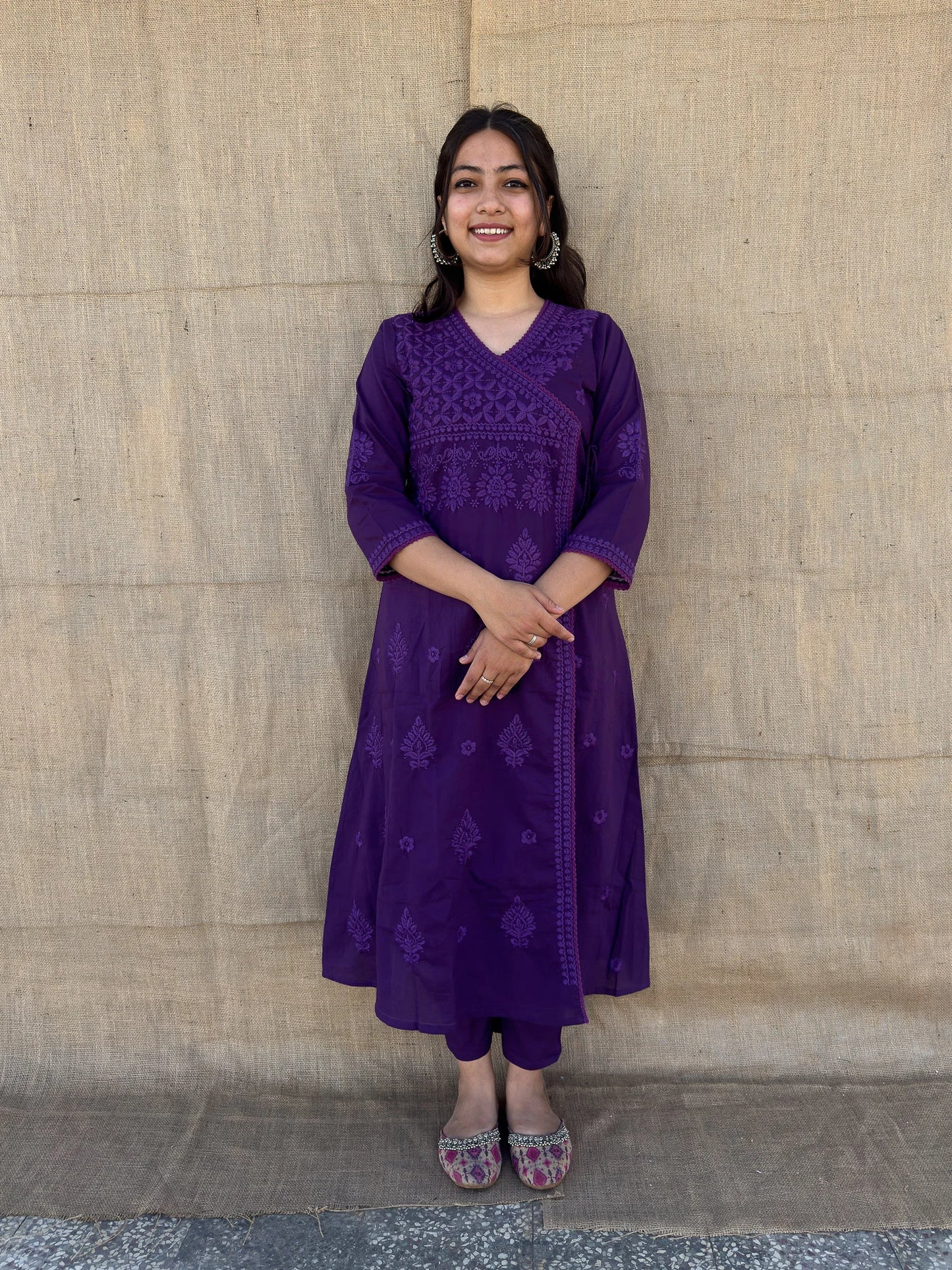 Roslic™Purple Lucknowi A Line Coord Set
