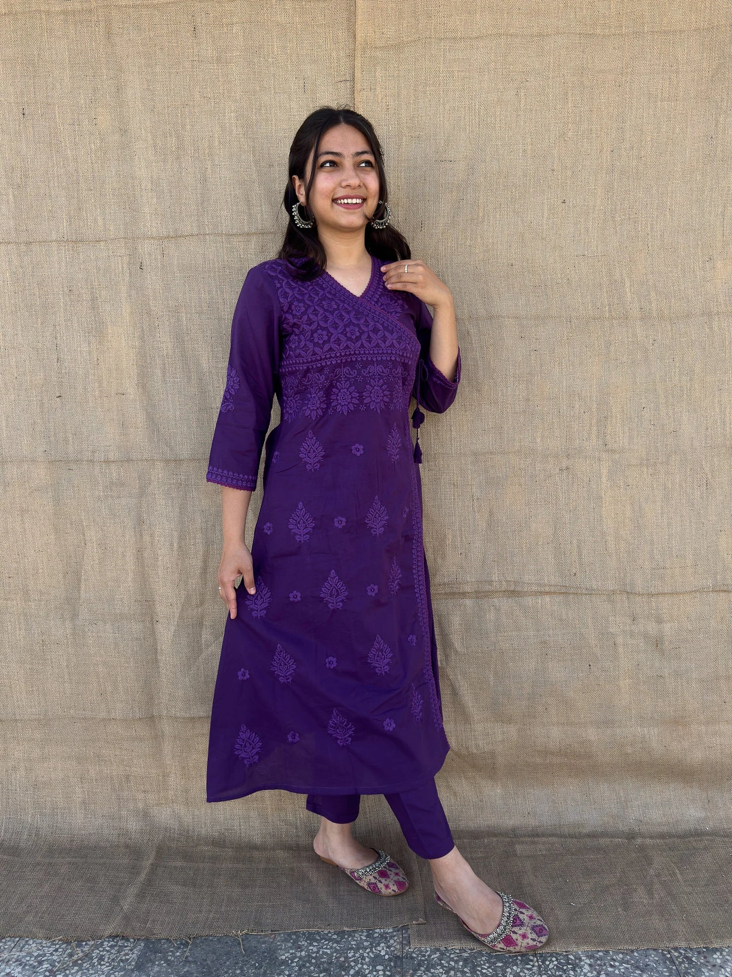 Roslic™Purple Lucknowi A Line Coord Set