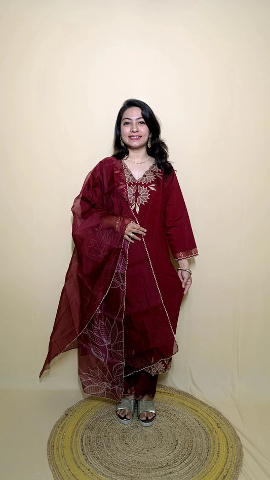 Maroon Embroidery Suit