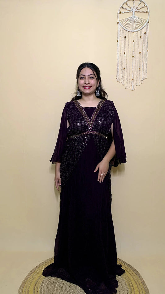 Purple Indowestern Gown