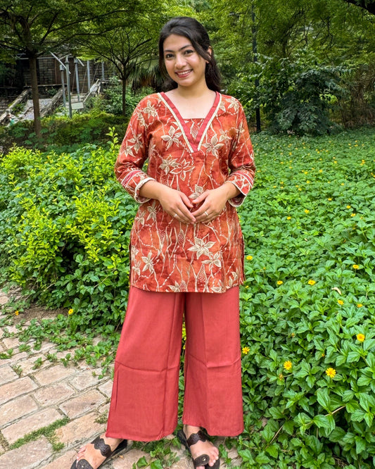 Rust V-neck Coord-Set