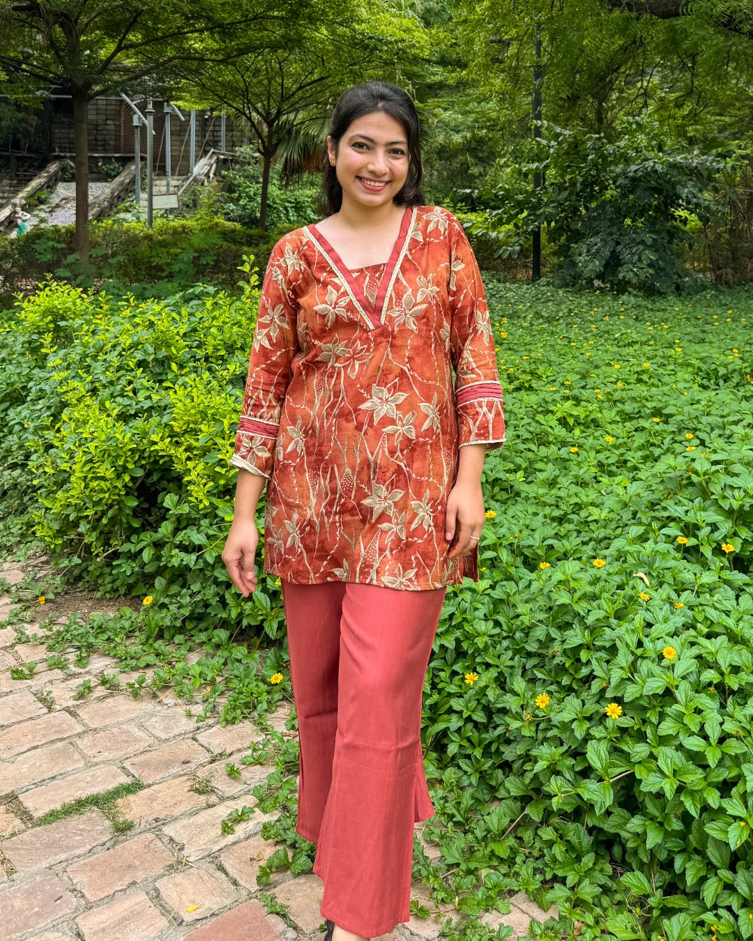 Rust V-neck Coord-Set