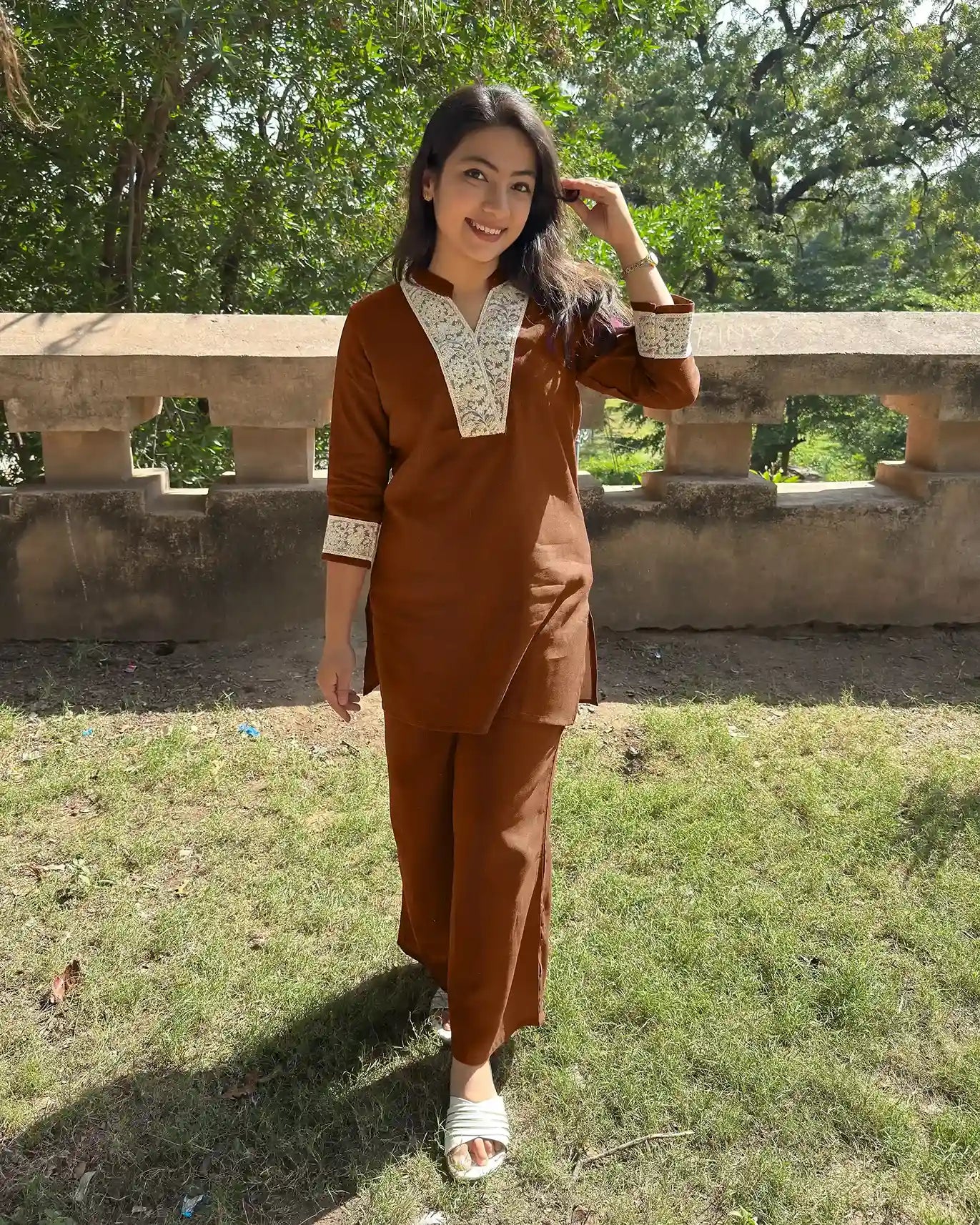 Lacework Palazzo Coord Set brown