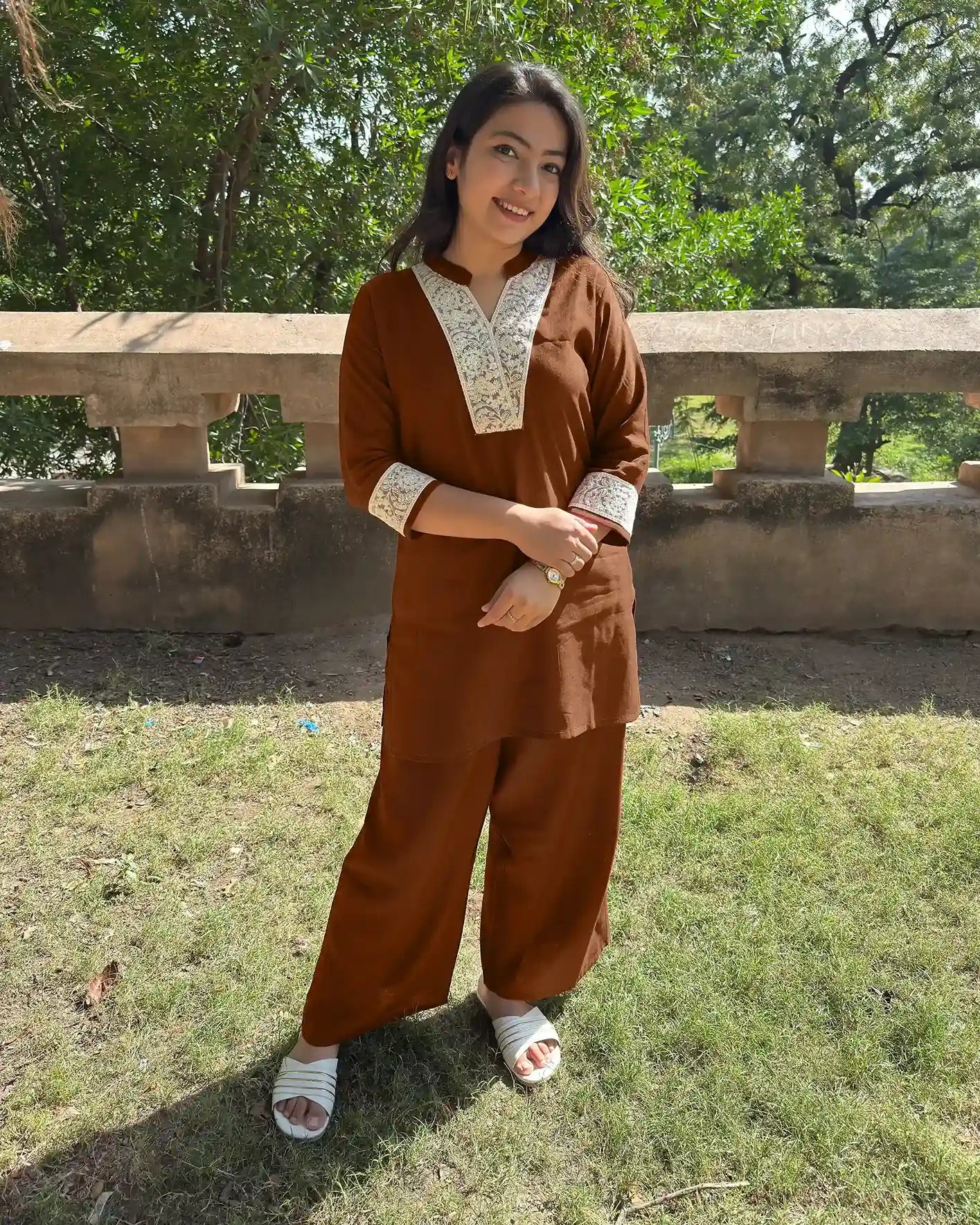 Lacework Palazzo Coord Set brown